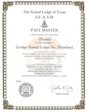 Form 57-B- Past Master Certificate The Grand Lodge of Texas A.F. & A.M. (Fill Out Information Below)
