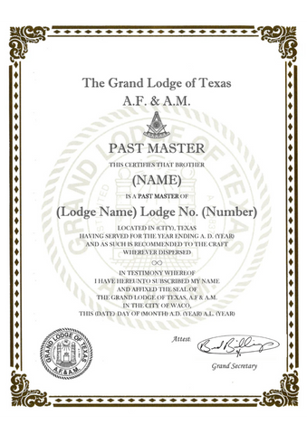 Form 57-B- Past Master Certificate The Grand Lodge of Texas A.F. & A.M. (Fill Out Information Below)