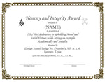 Honesty and Integrity Award (Fill in Information Below)