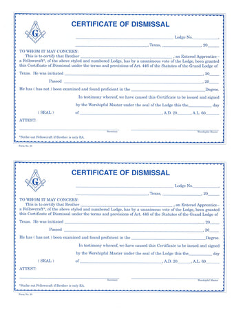 Form 30- Certificate of Dismissal