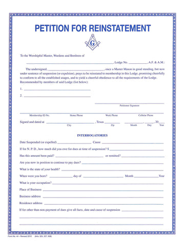 Form 44- Petition for Reinstatement
