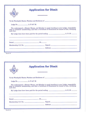 Form 33- Application for Demit