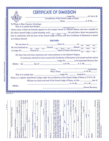 Form 34- Certificate of Demission