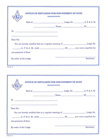 Form 12- Notice of Expulsion for NPD