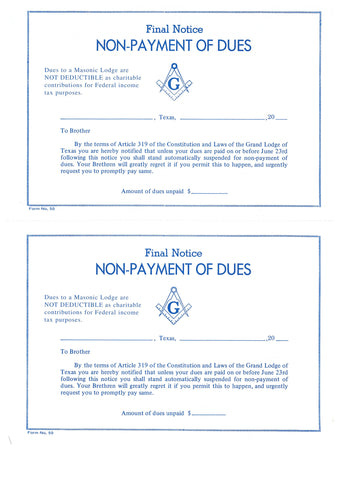 Form 50- Final Notice of Non-Payment of Dues