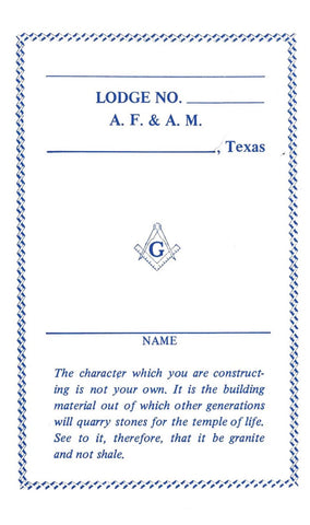 Form 127- Newly Raised Master Mason Info. Cards