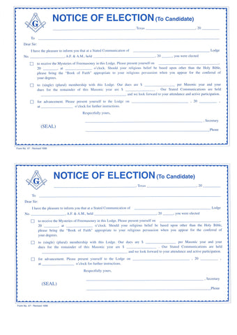 Form 47- Notice of Election to Candidate