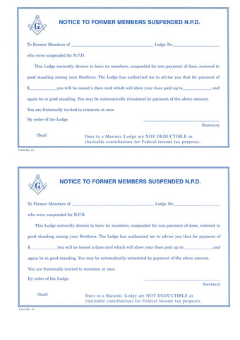 Form 51- Notice to Former Members- Suspended for NPD
