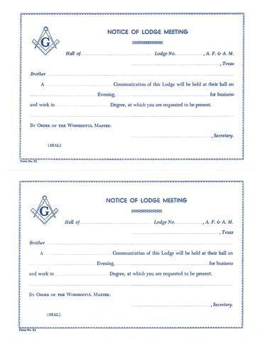 Form 53- Notice of Lodge Meeting