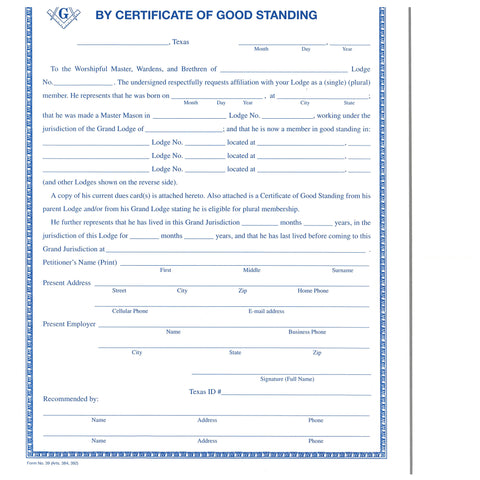 Form 39- Petition for Affiliation by Certificate of Good Standing