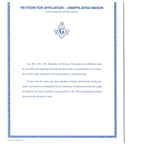 Form 35- Petition for Affiliation- Unaffiliated Mason