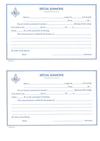 Form 52- Special Summons