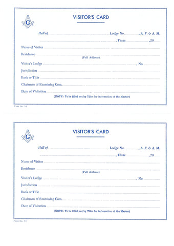 Form 54- Visitor's Card